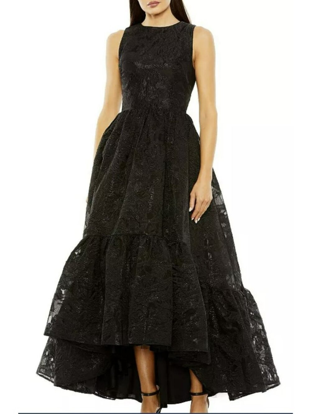 New Mac Duggal Brocade High Low Black Gown Maxi Dress Size 10
